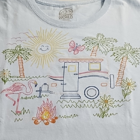 Blue Short Sleeve Tee with Retro Camper Graphic - Picture 7 of 10